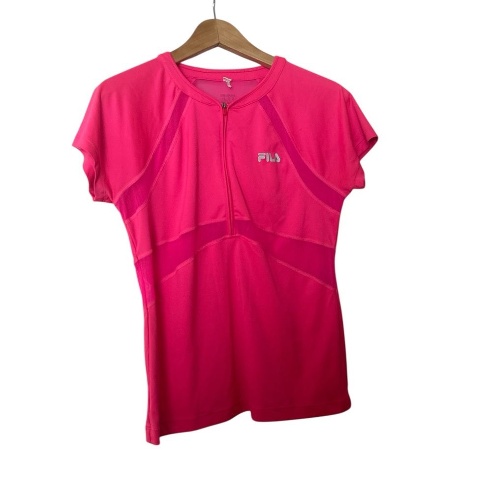FILA Hot Pink Short Sleeve Zip Athletic Tee for runners size M